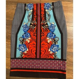 Jealous Tomato Size Medium Red Blue Colorful Mosaic Pencil Mini Skirt LNC